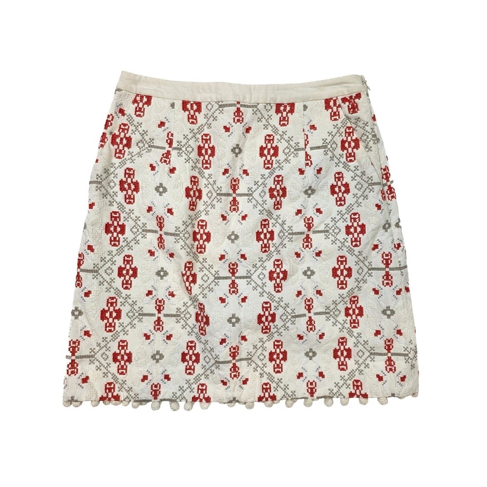 Anthropologie Maeve White & Orange Floral Embroidered Mini Skirt Women's Size 0